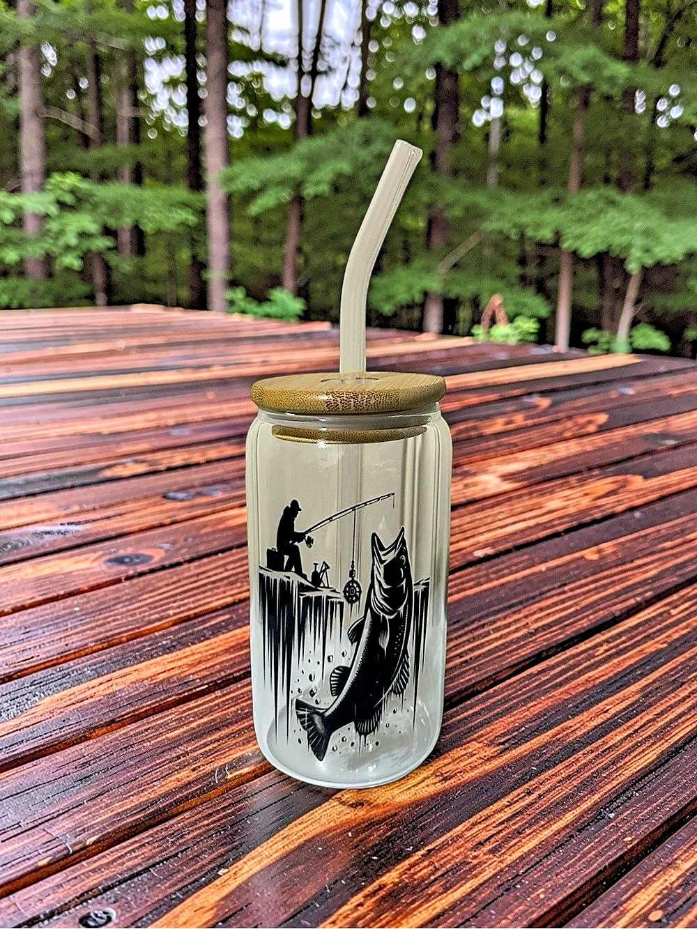 Fishing Design Glass Tumbler